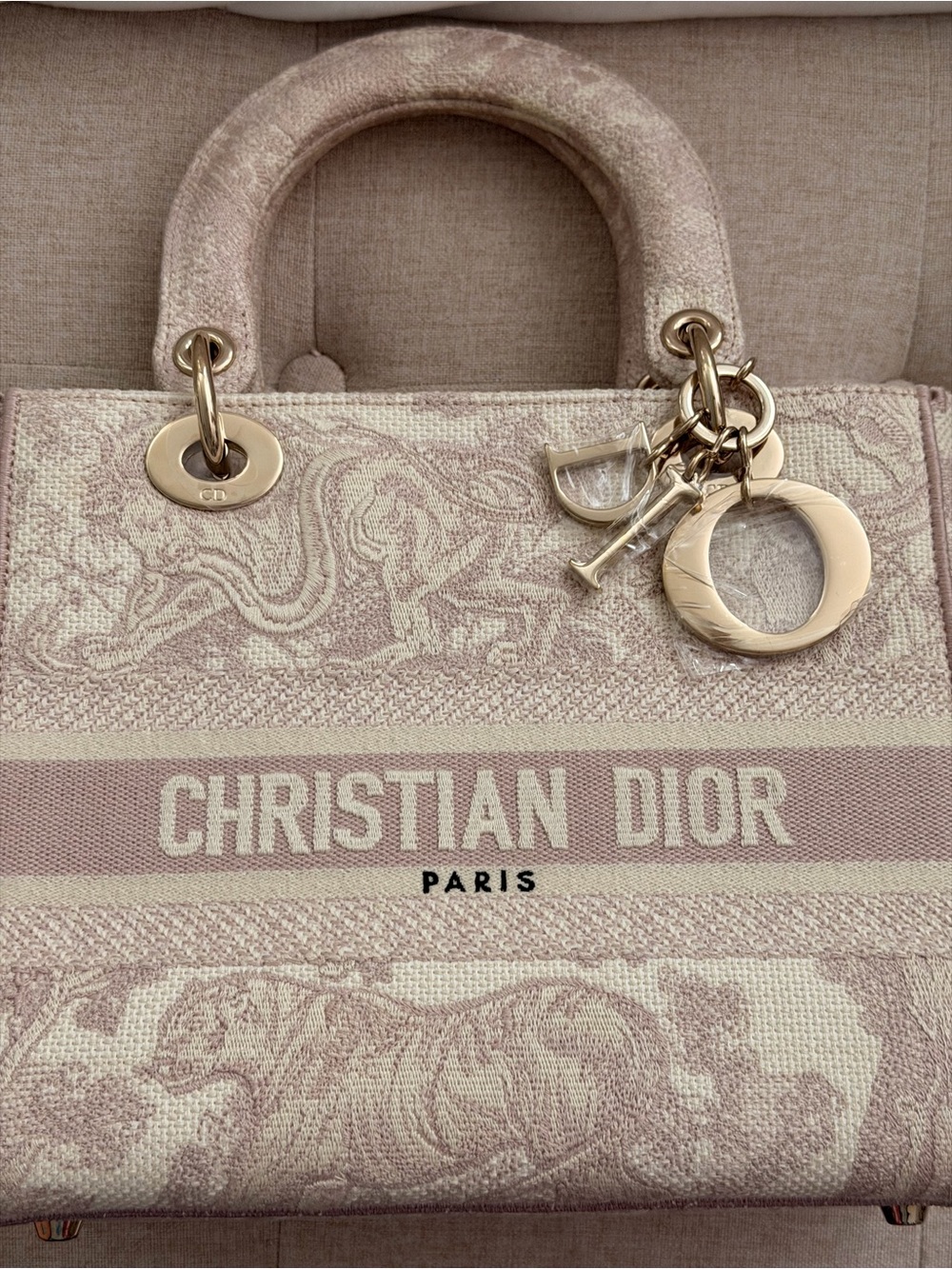 Dior Beige Embroidered Book Tote with Gold-Tone Hardware - Picture 2 of 8